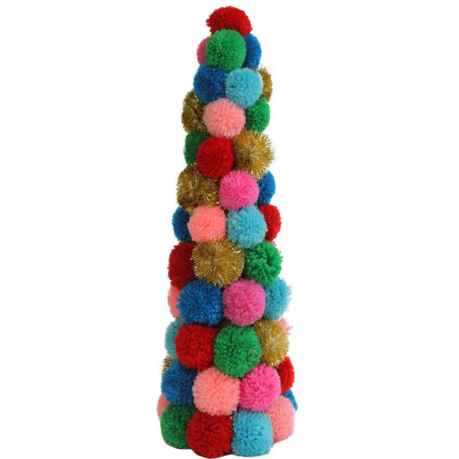 Christmas Table Top Trees * | Northlight 19.25 Multi-Color Bohemian Wool Pom Pom Christmas Cone Tree