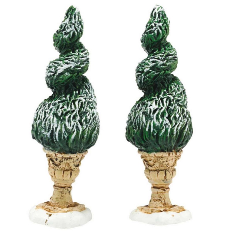 Christmas Village Sets & Accessories * | Department 56 Set Of 2 Green And Beige Tudor Gardens Spiral Shrubs Village Accessory 3