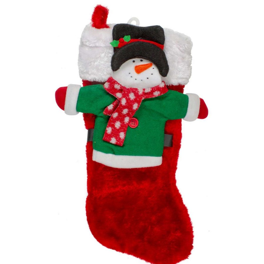 Stockings & Holders * | Cc Christmas Decor 16 Plush Red And White Christmas Stocking With A Snowman Wine Bottle Sleeve