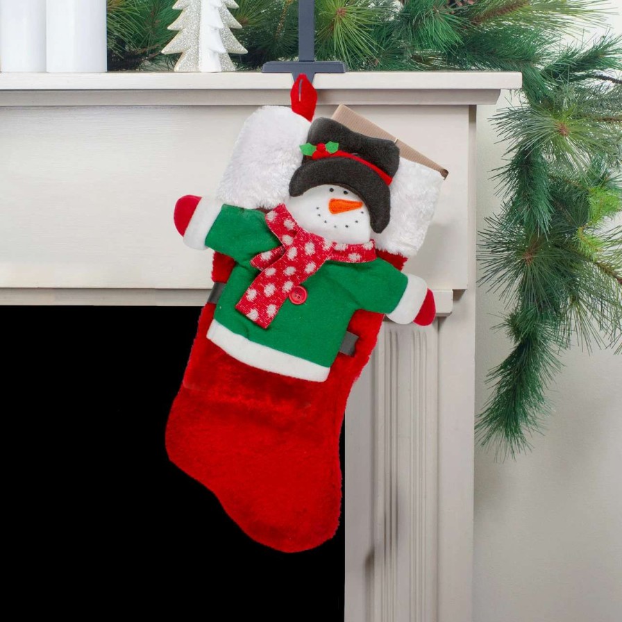 Stockings & Holders * | Cc Christmas Decor 16 Plush Red And White Christmas Stocking With A Snowman Wine Bottle Sleeve