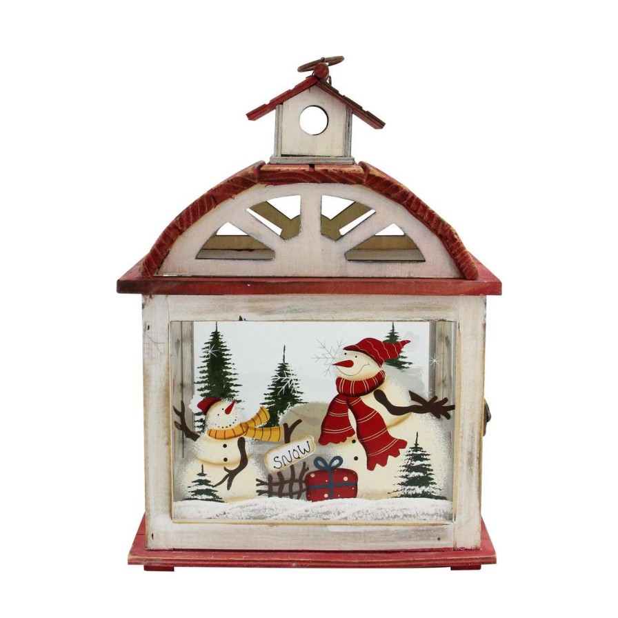 Candles & Lanterns * | Northlight 14.5 Red And White Snowman Holiday Scene Christmas Candle Lantern