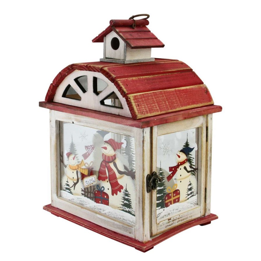 Candles & Lanterns * | Northlight 14.5 Red And White Snowman Holiday Scene Christmas Candle Lantern