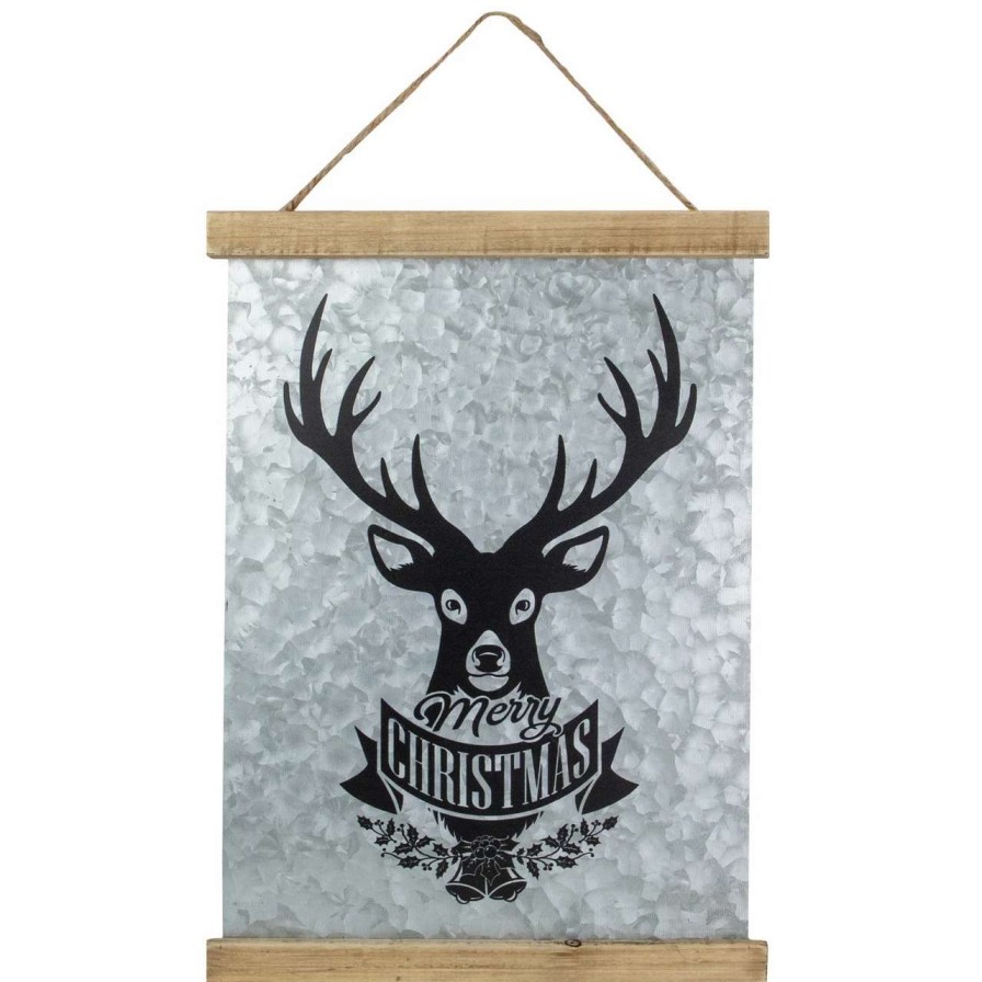 Christmas Village Sets & Accessories * | Northlight 16" Merry Christmas Reindeer Galvanized Sheet Metal Hanging Wall Sign