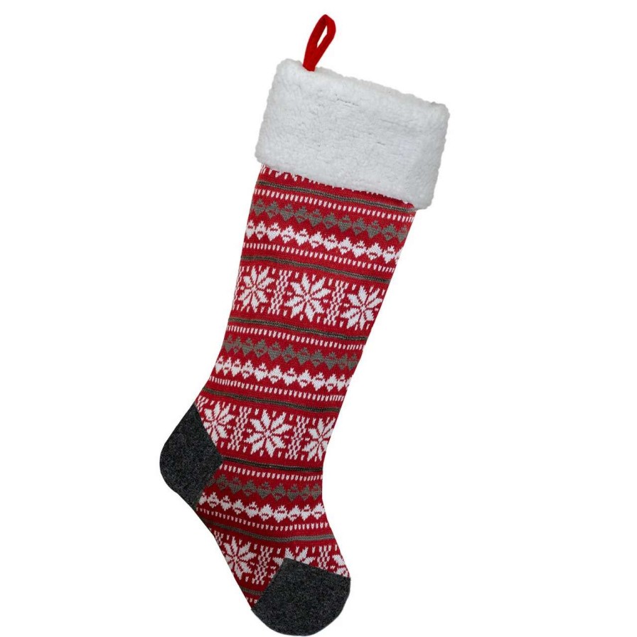 Stockings & Holders * | Northlight 23 Red, Gray And White Knit Christmas Stocking With Sherpa Cuff