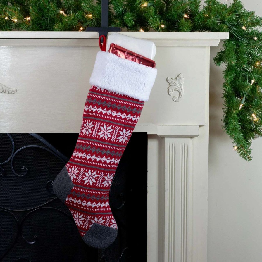 Stockings & Holders * | Northlight 23 Red, Gray And White Knit Christmas Stocking With Sherpa Cuff