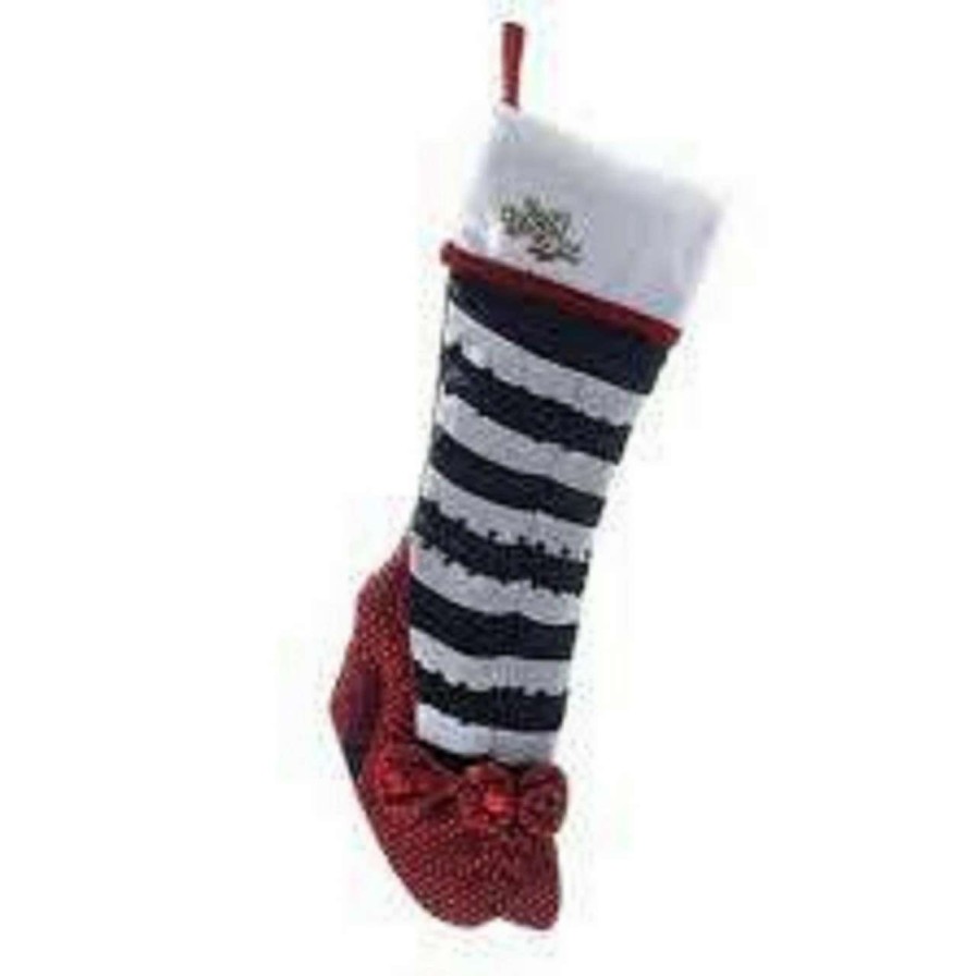 Stockings & Holders * | Kurt Adler 22 Black And White 'Wizard Of Oz' With Ruby Slipper Christmas Stocking