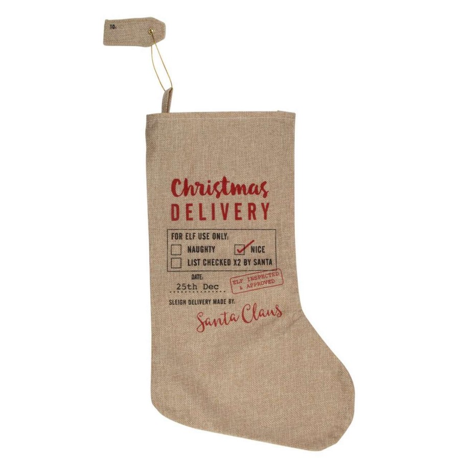 Stockings & Holders * | Northlight 19 Beige And Red "Christmas Delivery" Stocking With Hanging Tag