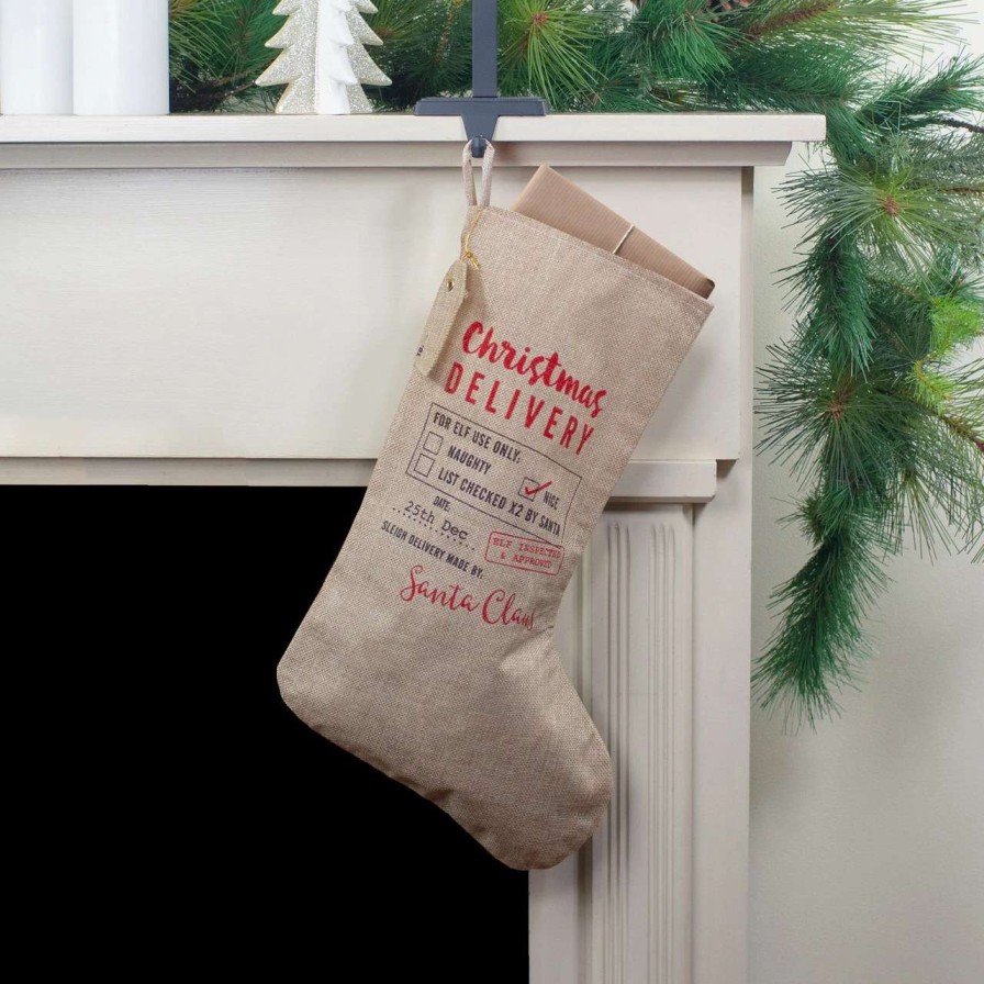 Stockings & Holders * | Northlight 19 Beige And Red "Christmas Delivery" Stocking With Hanging Tag