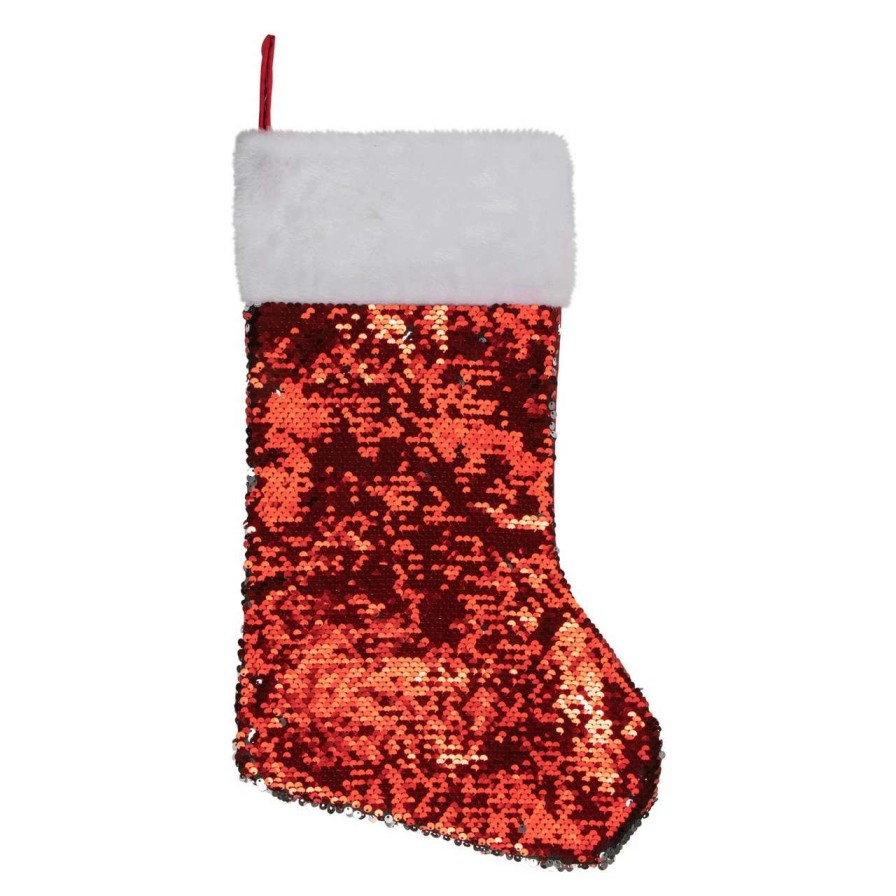 Stockings & Holders * | Northlight 19 Red And Silver Sequin Christmas Stocking With White Faux Fur Cuff