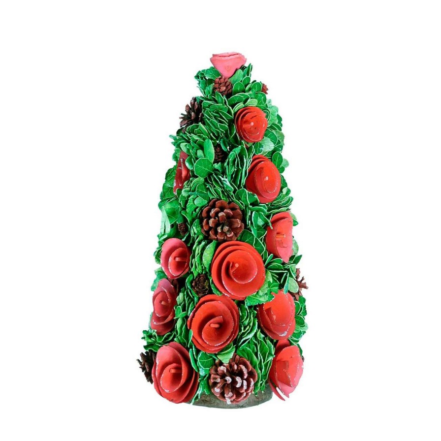 Christmas Table Top Trees * | Northlight 15.75 Red And Green Contemporary Flower Christmas Tree Decor