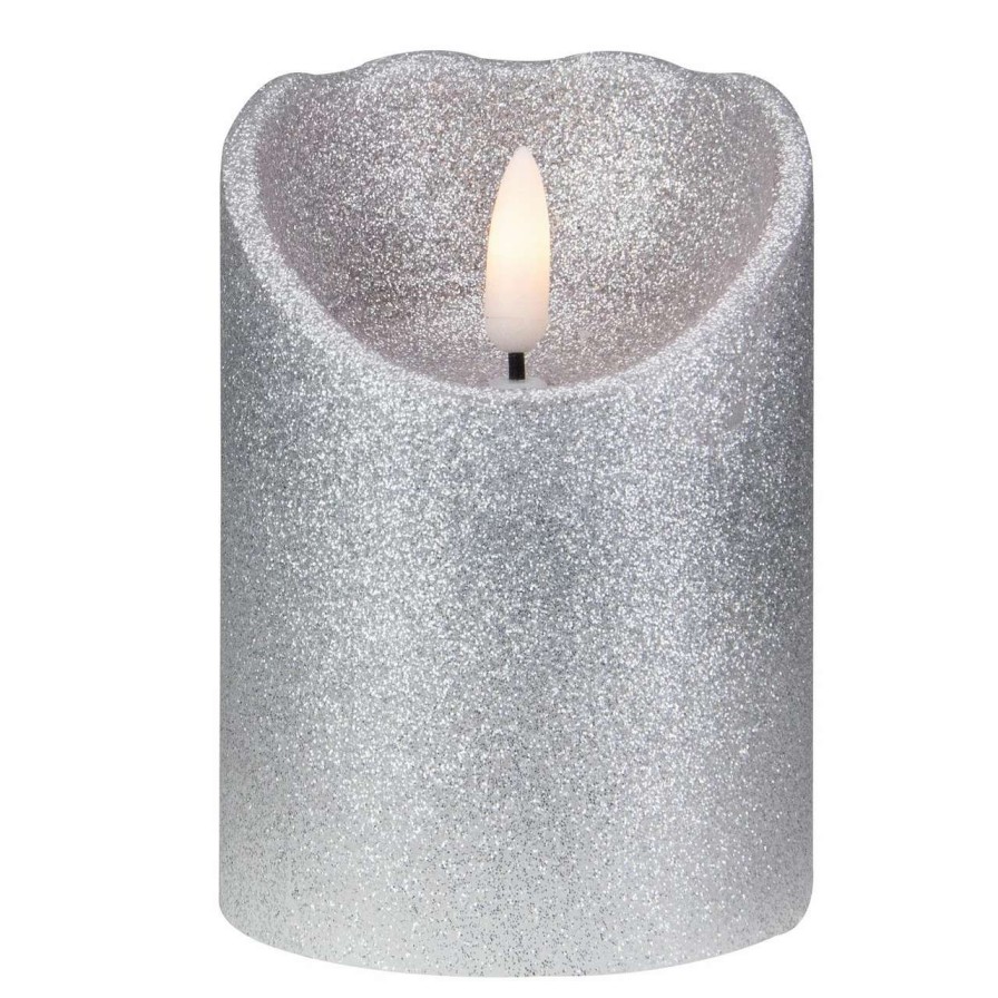 Candles & Lanterns * | Northlight 4 Led Silver Glitter Flameless Christmas Decor Candle