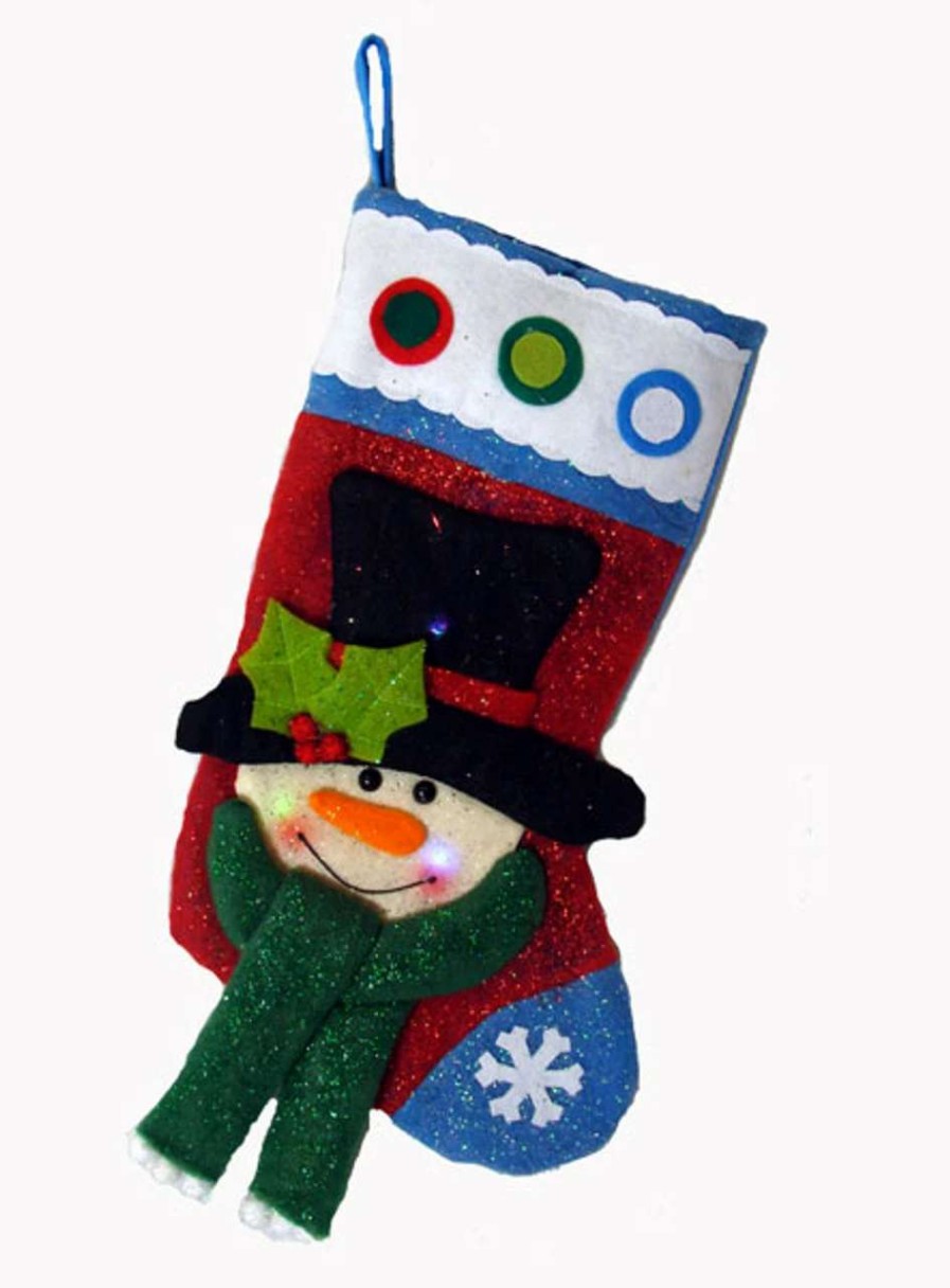 Stockings & Holders * | Sterling International Inc 22 Color Changing Led Lighted Glittered Snowman Christmas Stocking