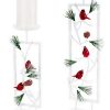 Candles & Lanterns * | Melrose Set Of 2 Woodland Inspired Snowy Cardinal Christmas Pillar Candle Holders 19.5