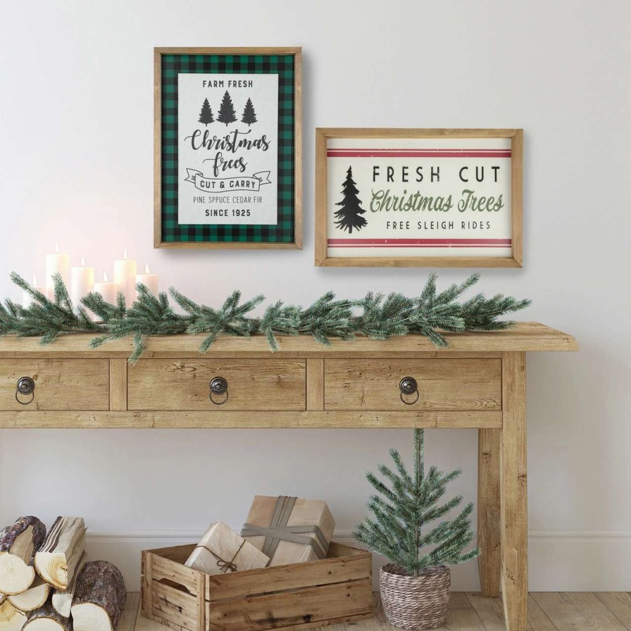 Christmas Village Sets & Accessories * | Northlight 16 Buffalo Plaid Wooden Framed "Farm Fresh Christmas Trees" Wall Decor