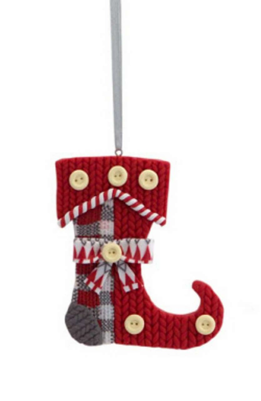 Stockings & Holders * | Melrose 3.5 Alpine Chic Red, White And Gray Knit Style Stocking Christmas Ornament