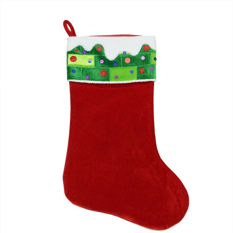 Stockings & Holders * | Northlight 24 Red And Green Traditional Sequined Cuff Christmas Stocking