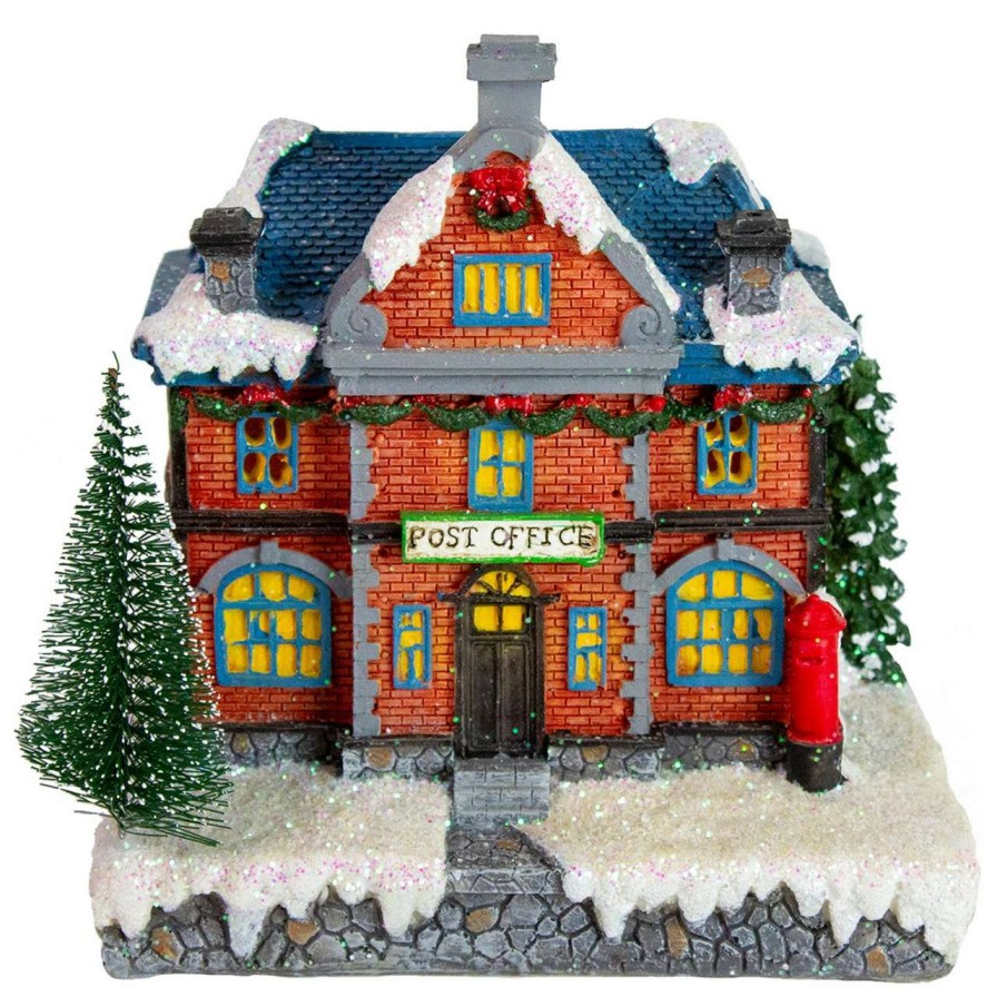 Christmas Village Sets & Accessories * | Northlight 7 Red Led Lighted Post Office Christmas Village Decoration