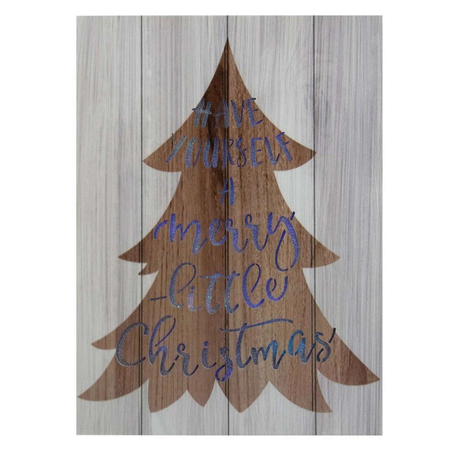 Christmas Village Sets & Accessories * | Northlight 11.75 Lighted Brown Tree "Have Yourself A Merry Little Christmas" Wall Plaque