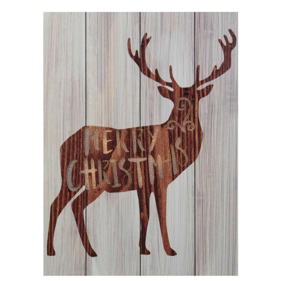 Christmas Village Sets & Accessories * | Northlight 11.75 Brown Reindeer "Merry Christmas" Lighted Wall Plaque