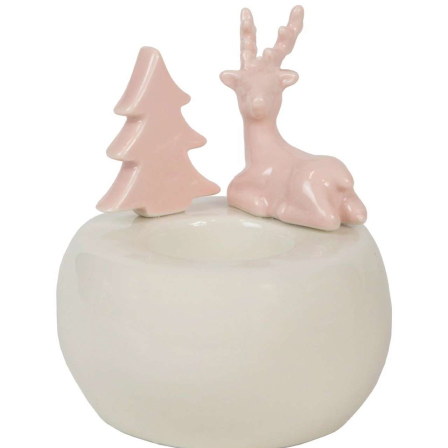 Candles & Lanterns * | Northlight 4.5 Pink Reindeer With Tree Christmas Tea Light Candle Holder