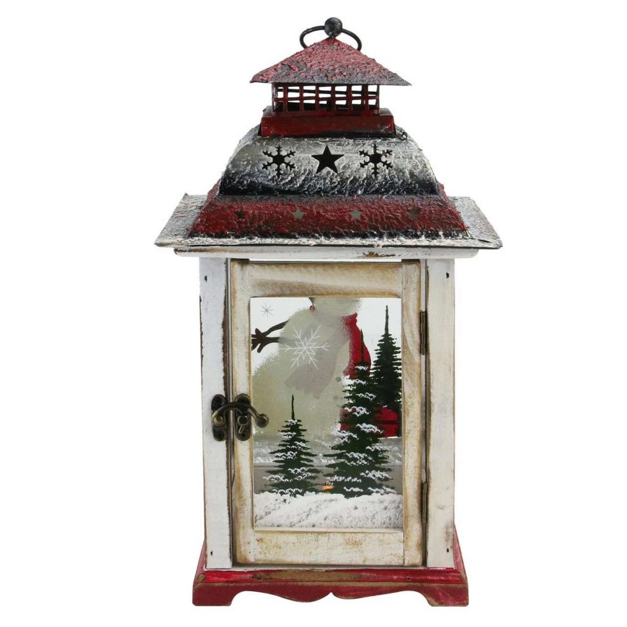 Candles & Lanterns * | Northlight 14.5 Rustic Red And White Snowman Christmas Scene Candle Lantern