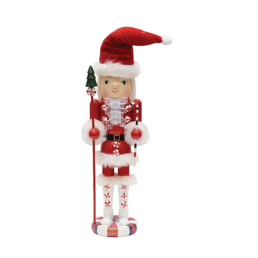 Figures * | Northlight 13.75 Red And White Peppermint Twist Mrs. Claus Wooden Christmas Nutcracker