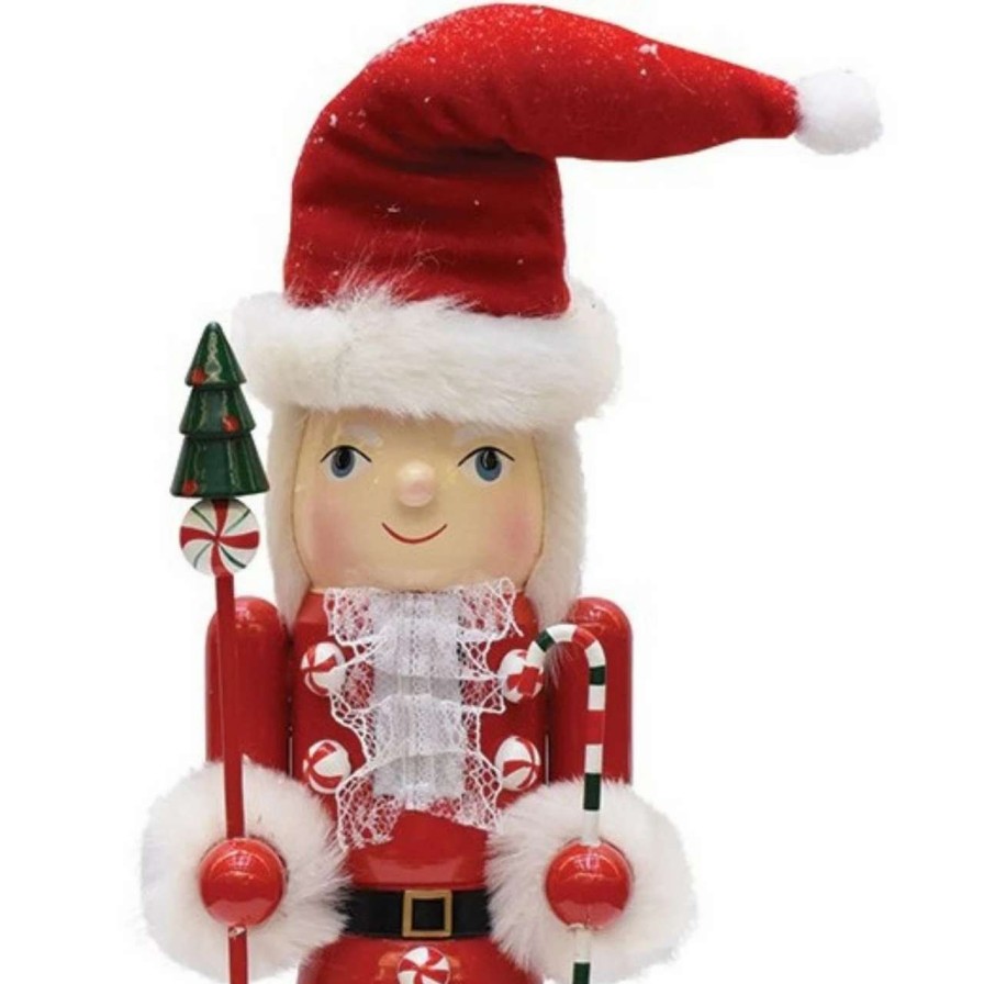 Figures * | Northlight 13.75 Red And White Peppermint Twist Mrs. Claus Wooden Christmas Nutcracker