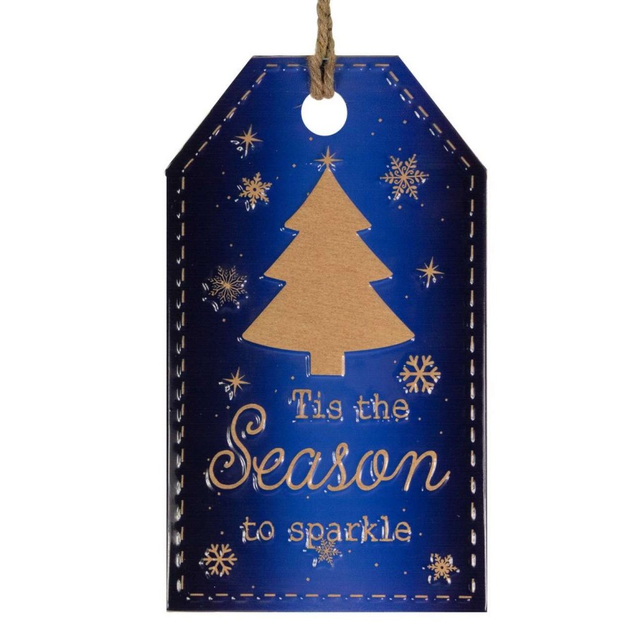 Christmas Village Sets & Accessories * | Northlight 12.25 Tis The Season To Sparkle Blue Christmas Gift Tag Wall Decoration