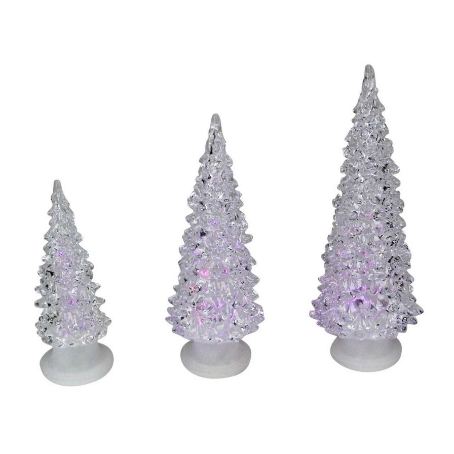 Christmas Table Top Trees * | Northlight Set Of 3 Color Changing Led Lighted Christmas Trees