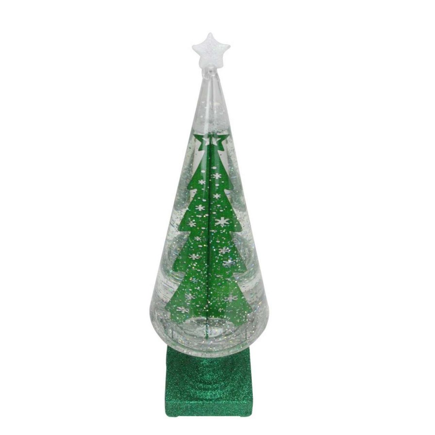 Christmas Village Sets & Accessories * | Roman 14 Green Glitter Led Swirl Water Dome With Christmas Tree Table Top Decoration