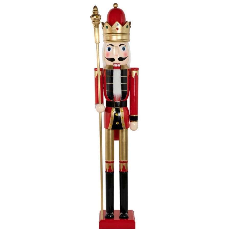 Figures * | Northlight 6 Giant Commercial Size Wooden Red, Black And Gold Christmas Nutcracker King With Scepter