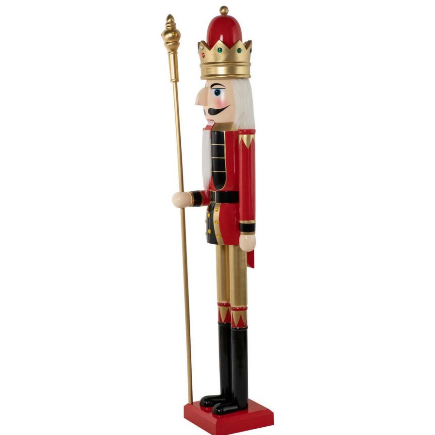 Figures * | Northlight 6 Giant Commercial Size Wooden Red, Black And Gold Christmas Nutcracker King With Scepter