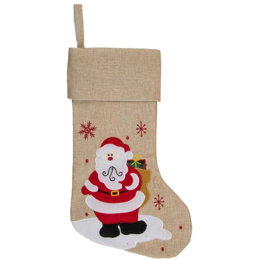 Stockings & Holders * | Northlight 19 Burlap Standing Santa With Present Bag Christmas Stocking