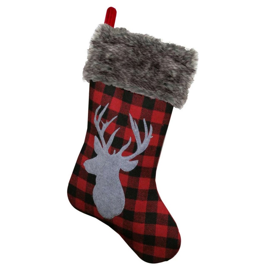 Stockings & Holders * | Northlight 20.5 Red And Black Buffalo Plaid Reindeer Christmas Stocking