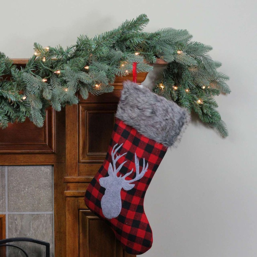 Stockings & Holders * | Northlight 20.5 Red And Black Buffalo Plaid Reindeer Christmas Stocking