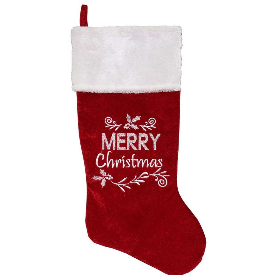 Stockings & Holders * | Northlight 20 Red And White "Merry Christmas" Velour Christmas Stocking