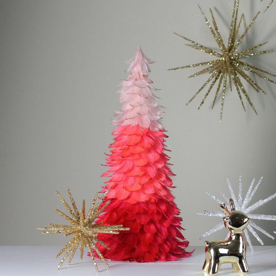 Christmas Table Top Trees * | Northlight 18 Pink Ombre Feather Cone Christmas Tree Unlit