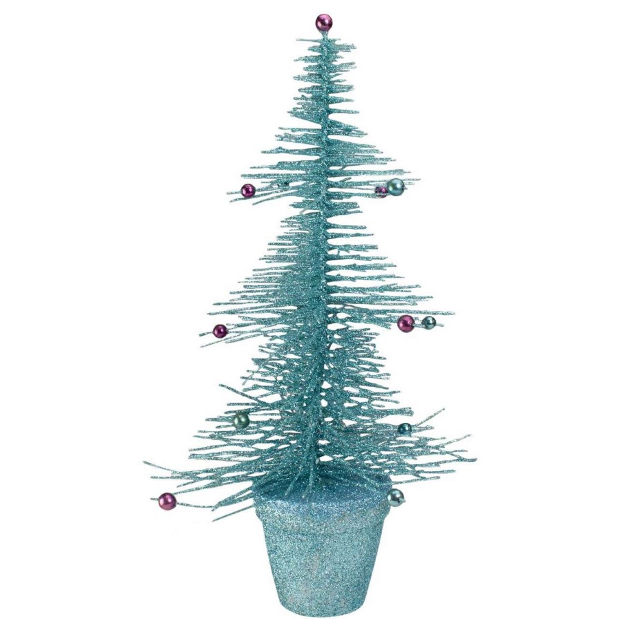 Christmas Table Top Trees * | Allstate 16 Whimsical Turquoise Glittered Spike Table Tree Unlit