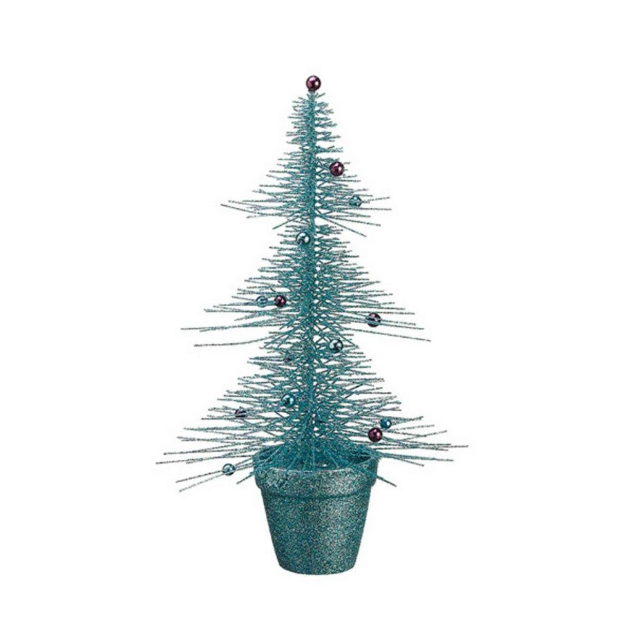 Christmas Table Top Trees * | Allstate 16 Whimsical Turquoise Glittered Spike Table Tree Unlit