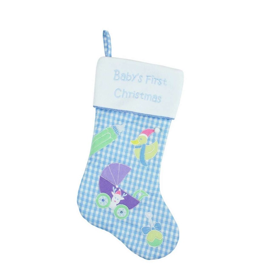 Stockings & Holders * | Northlight 18.5 Blue And White 'Baby'S First Christmas' Embroidered Christmas Stocking