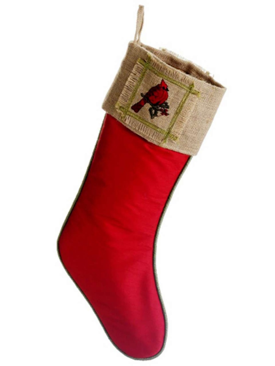 Stockings & Holders * | Allstate 19 Red Cardinal And Holly Leaf Country Burlap Christmas Stocking