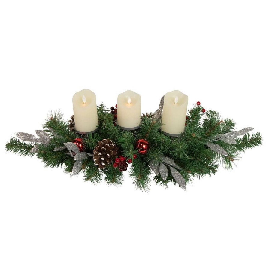 Candles & Lanterns * | Northlight 32 Frosted Pine Cone And Berries Artificial Christmas Candle Holder Centerpiece