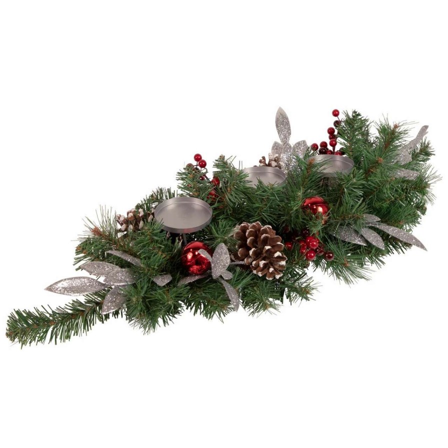 Candles & Lanterns * | Northlight 32 Frosted Pine Cone And Berries Artificial Christmas Candle Holder Centerpiece