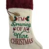 Stockings & Holders * | Holiday Time Beige Red I'M Dreaming Of A Wine Christmas Glass Holly Holiday Stocking