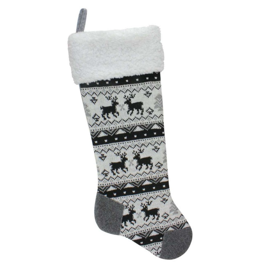 Stockings & Holders * | Northlight 21 Black, Gray And White Rustic Lodge Knit Christmas Stocking With Sherpa Cuff