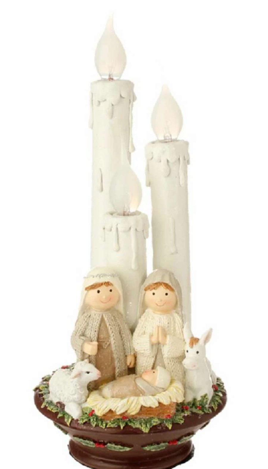 Nativity Sets & Accessories * | Raz 14.5 Pre-Lit White Holy Family Christmas Nativity With Candles Tabletop Decor