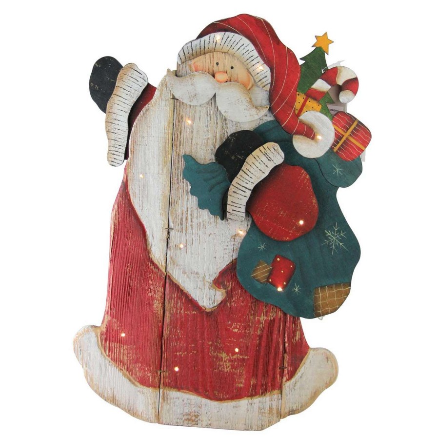 Christmas Village Sets & Accessories * | Northlight 19.5 Red And White Led Lighted Santa Claus Christmas Wooden Figure