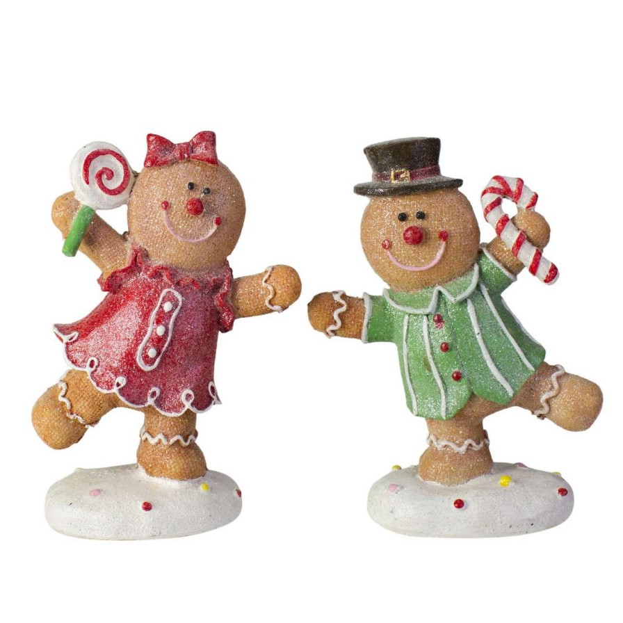 Figures * | Northlight Set Of 2 Glitter Dusted Boy And Girl Gingerbread Kids Tabletop Figures 6