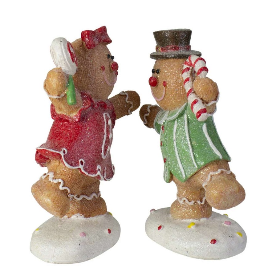 Figures * | Northlight Set Of 2 Glitter Dusted Boy And Girl Gingerbread Kids Tabletop Figures 6