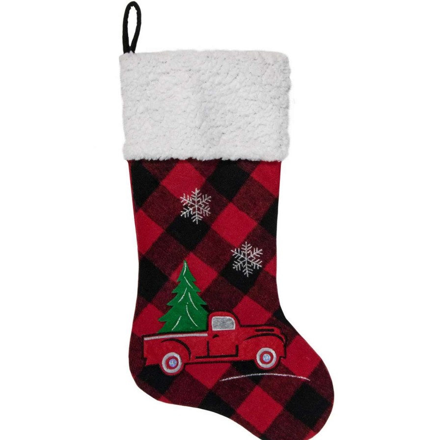 Stockings & Holders * | Northlight 20.5 Red And Black Plaid Christmas Stocking With A Vintage Truck